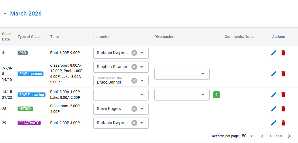 DiveCrewPro dive shop scheduling software dashboard