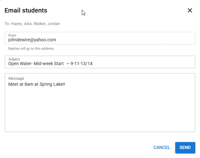 Email students dialog for a class roster